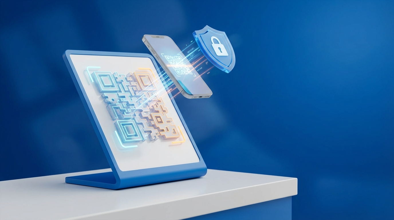 QR kod ile ödeme altyapısı çözümleri hakkında blog yazısı için soyut 3D banner görseli. Temassız, hızlı ve güvenli ödeme sistemleri hakkında bilgi edinin.