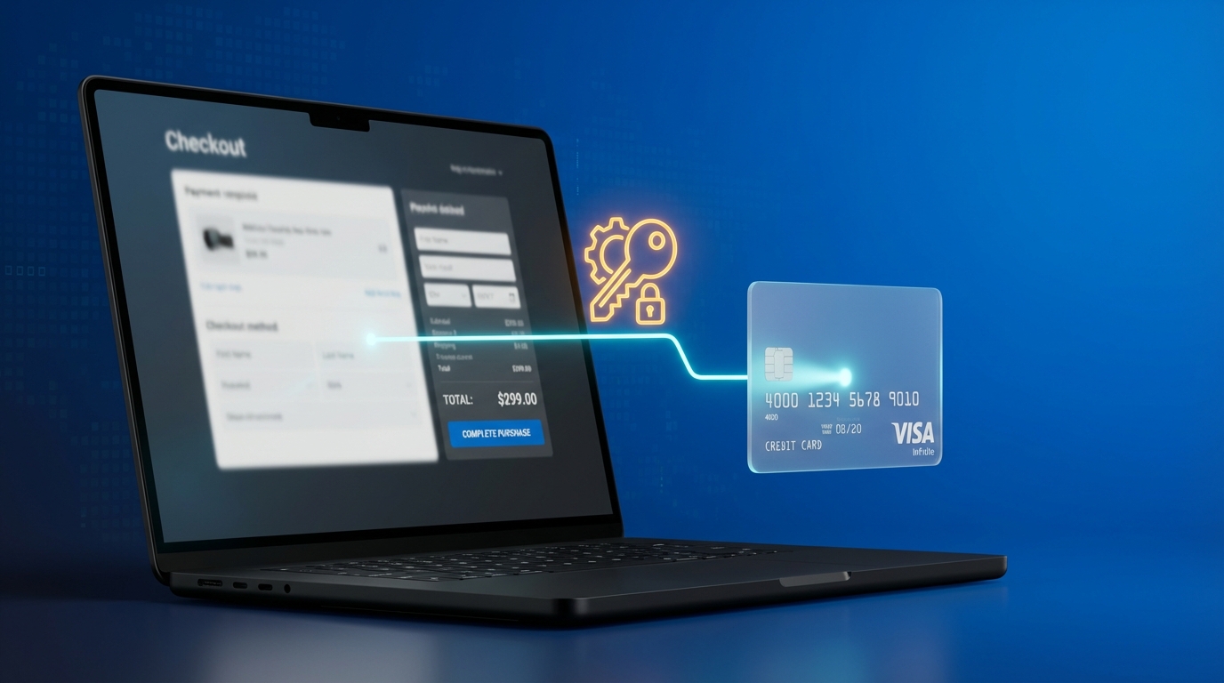 Sanal POS test ortamı ve sandbox kullanımı hakkında bilgi veren blog yazısı için soyut 3D banner görseli. Güvenli ödeme entegrasyonu için test adımları ve geliştirici rehberi.