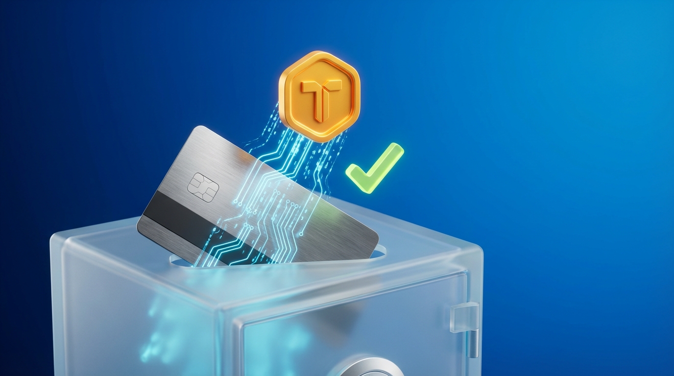 Tokenizasyon ve kart saklama çözümleri hakkında bilgi edinin. Bu 3D banner, güvenli ödeme teknolojilerini ve finansal inovasyonu görsel olarak temsil etmektedir.