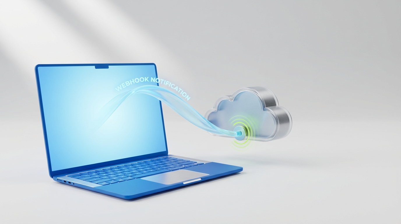 Webhook yönetimi ve otomasyon sistemleri hakkında blog yazısı için soyut 3D görsel. Webhook entegrasyonu ile ödeme süreçlerinizi nasıl optimize edeceğinizi öğrenin.